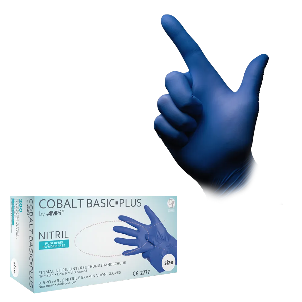 Nitrile gloves, cobalt blue, size M, powderfree, Cobalt Basic-Plus