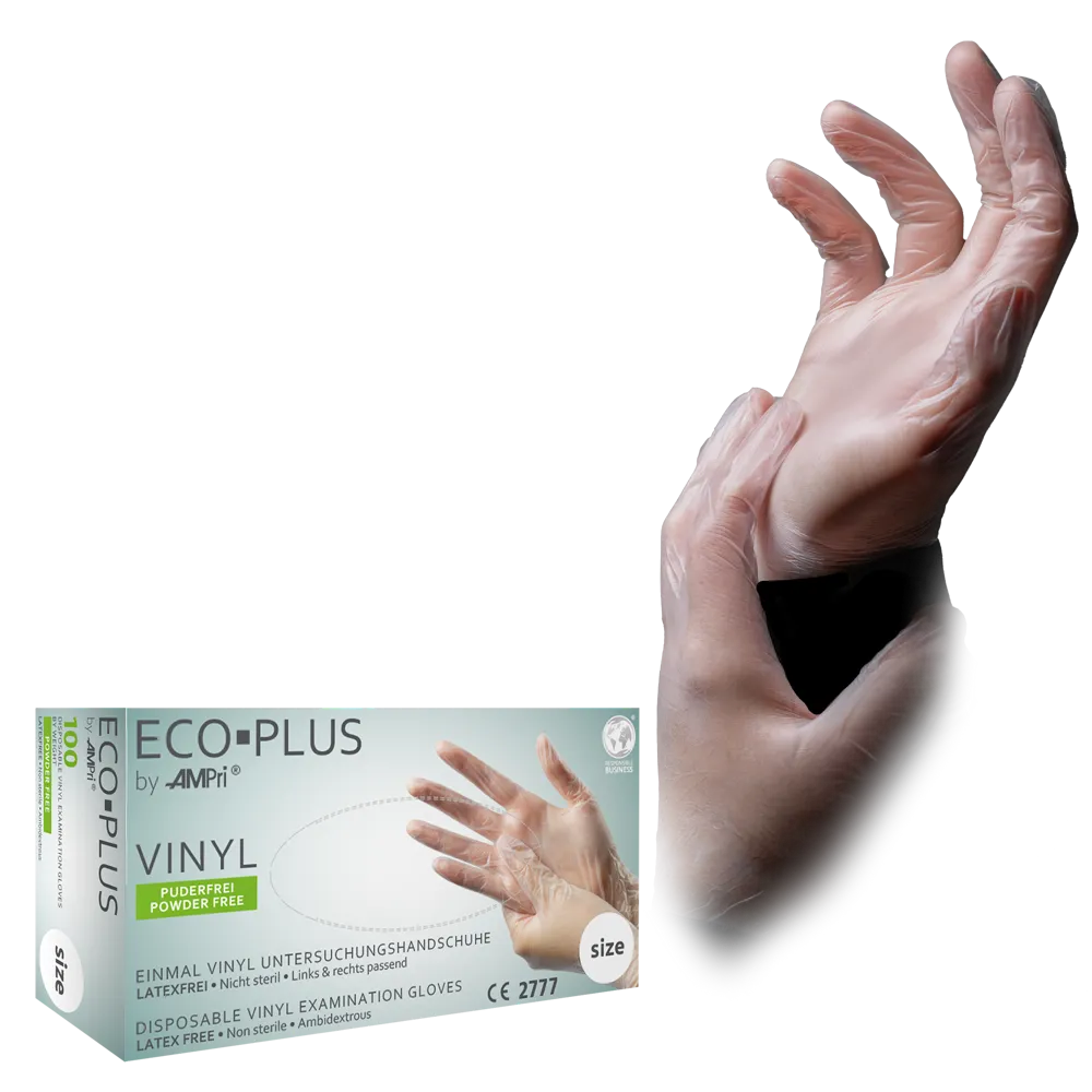Vinyl gloves, white, size M, powderfree, Eco-Plus: buy vinyl disposable gloves & protective gloves as PPE.