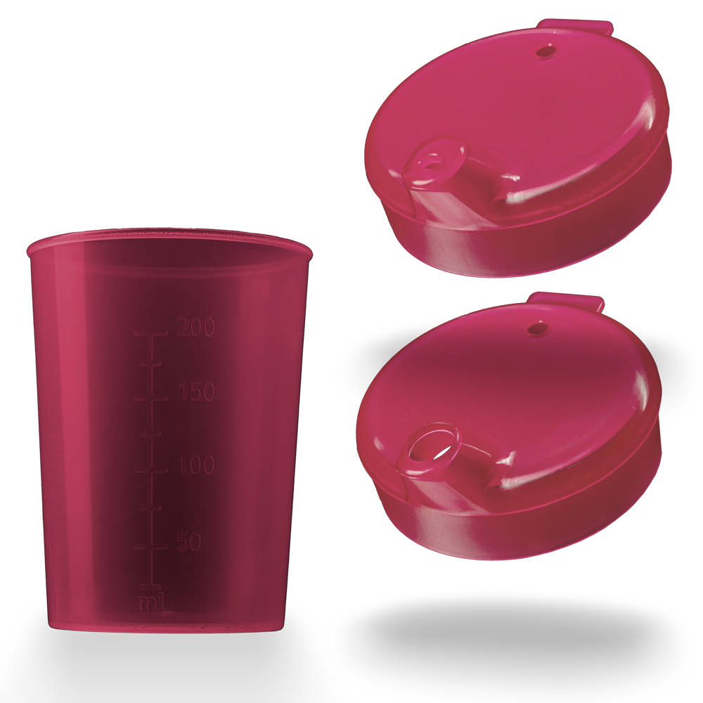PP Beak cup top and bottom SET, red, 50 x 250 ml: buy polypropylene top and bottom SET for 50 beak cups as patient supplies.