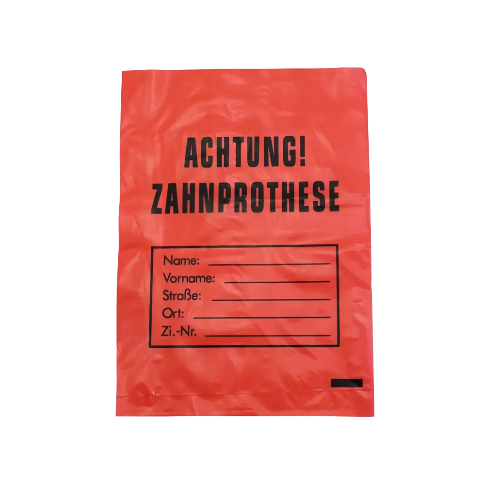 LDPE Denture bags, colour red, 17 x 24 cm