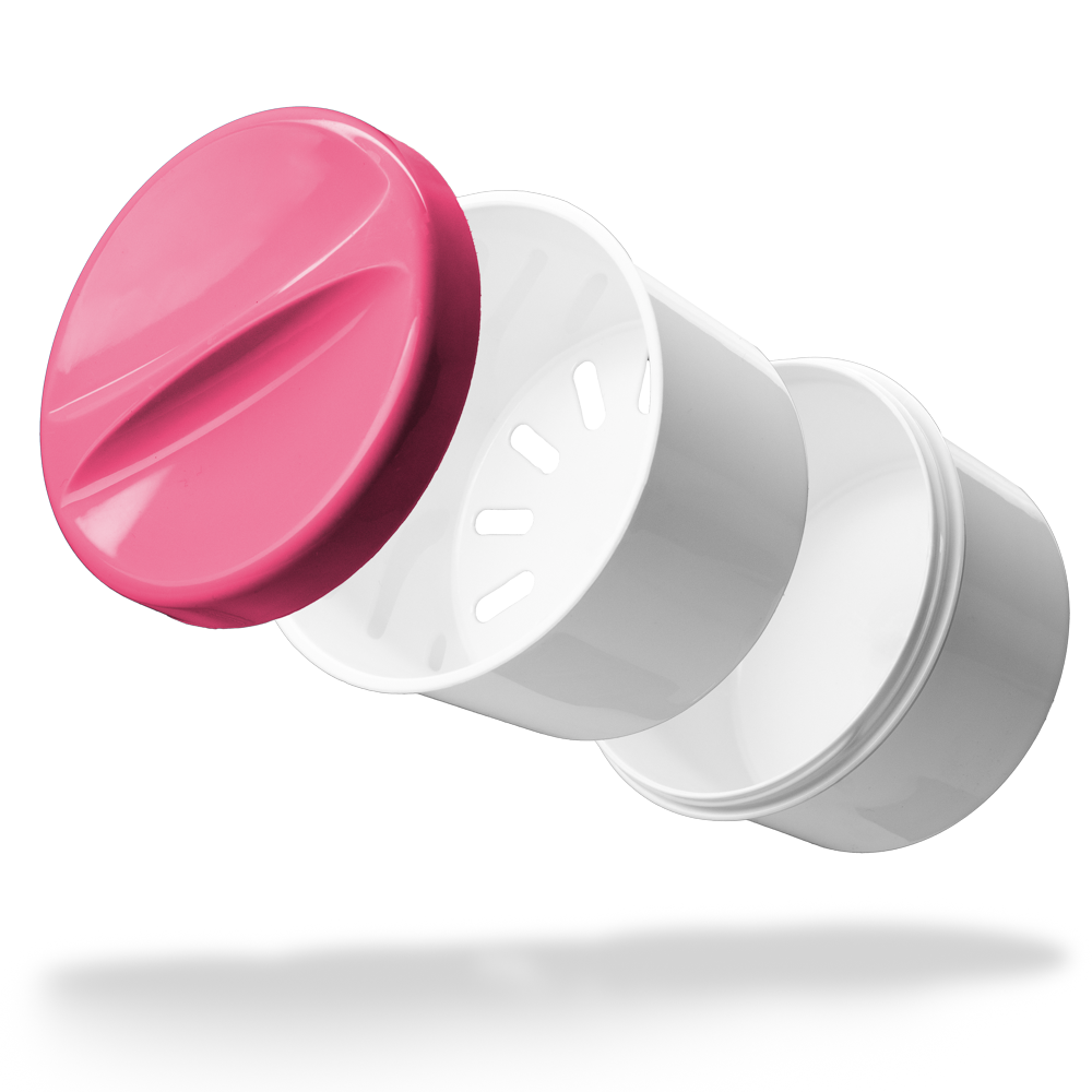 PP Disposable denture cup, white, pink, 250 ml capacity