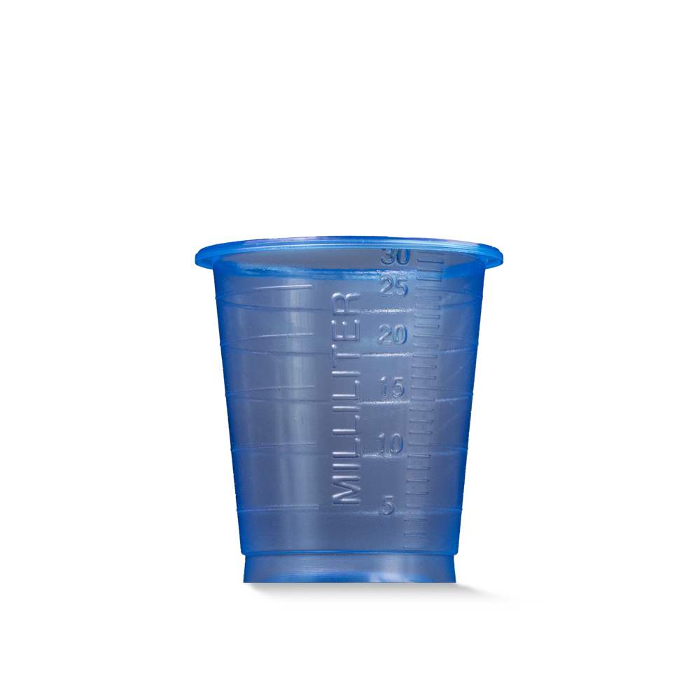 PP Medicine cup, colour blue, 30 ml, graduated: buy polypropylene medicine cups for taking medicines or for dosing liquids and distributing medicines as ward supplies.