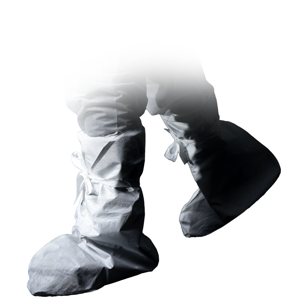 PP Disposable overshoes, sole length approx. 380 mm, total height approx. 470 mm, white, polypropylene, Safe-Comfort: buy splash-proof disposable overshoes with elasticated calf and tie straps above ankle height as protective equipment.