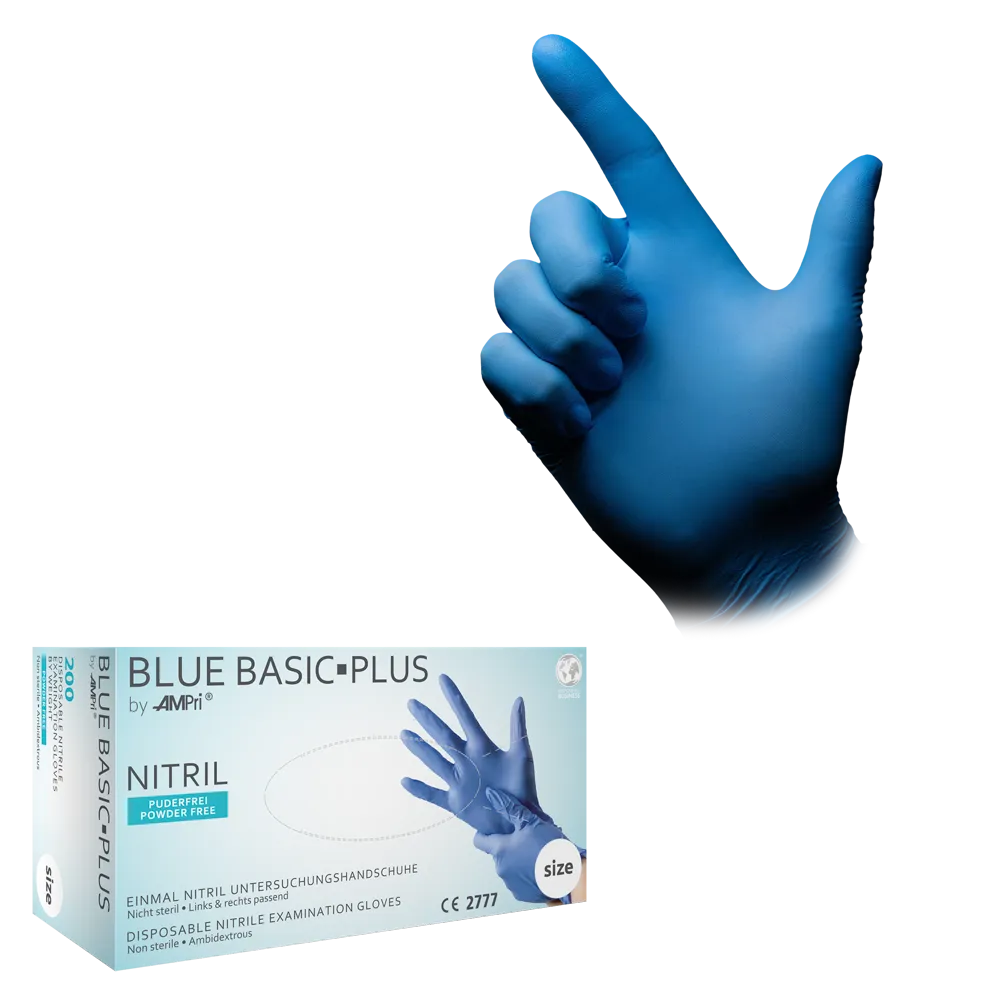 Nitrile gloves, blue, size M, powderfree, blue Basic-Plus: buy nitrile disposable gloves as protective gloves and examination gloves made of nitrile.