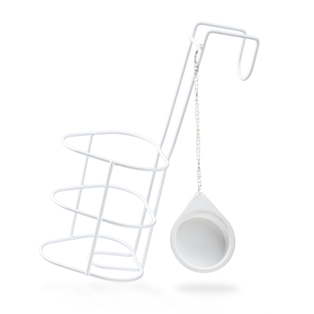 Urine bottle holder with lid, white, metal