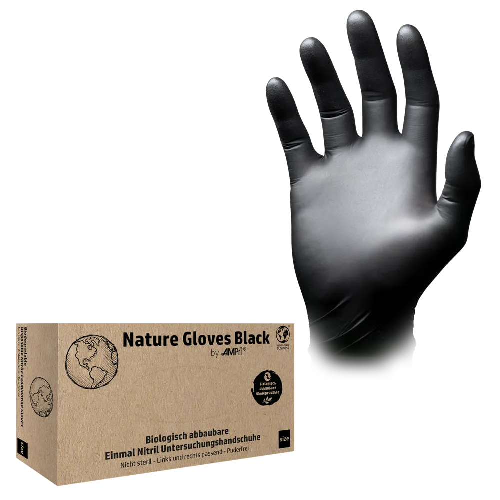 Nitrile gloves, black, size S, powder free, Nature gloves by Med-Comfort: buy nitrile disposable protective gloves and nitrile examination gloves.
