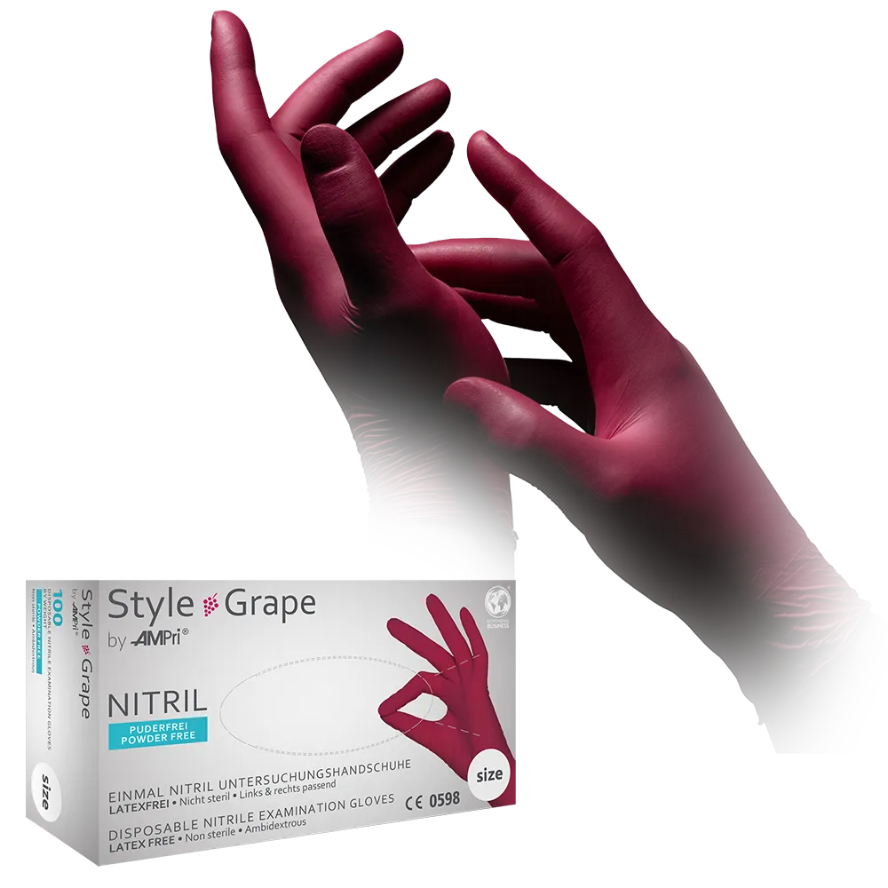 Nitrile gloves, bordeaux, wine red, size M, powderfree, style Grape by Med-Comfort
