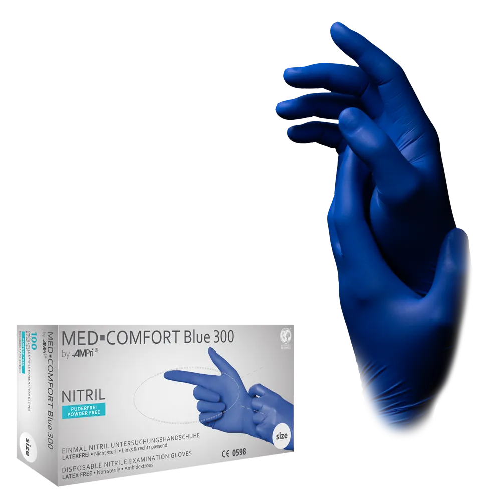 Long nitrile gloves, blue, size XL, powderfree, Med-Comfort blue 300