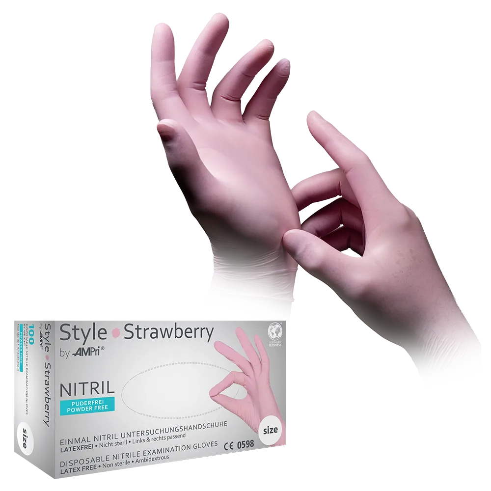 Nitrile gloves, pink, size L, powderfree, style Strawberry by Med-Comfort