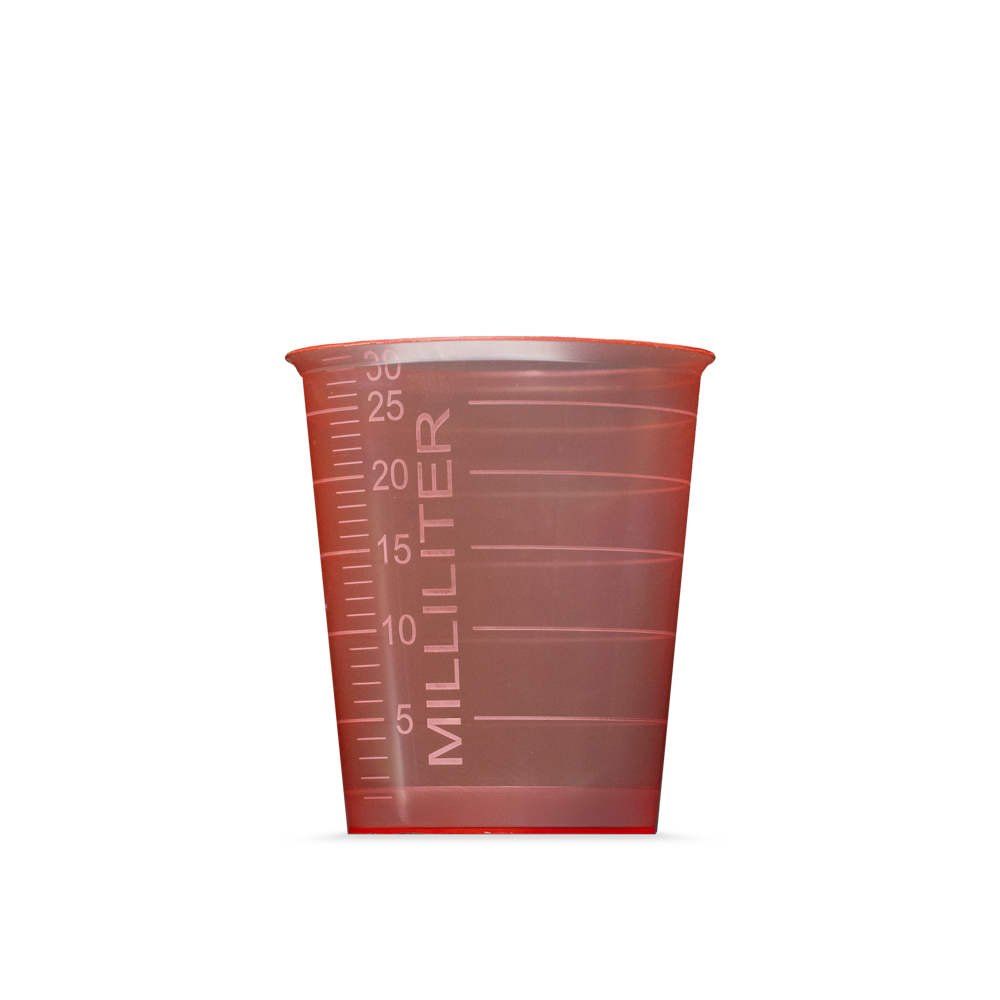 PP Disposable medicine cup, 30 ml, graduated, red, Med-Comfort Basic: buy sustainably produced, medical polypropylene cup with measuring function for dosing liquids and dispensing medicines as ward supplies.