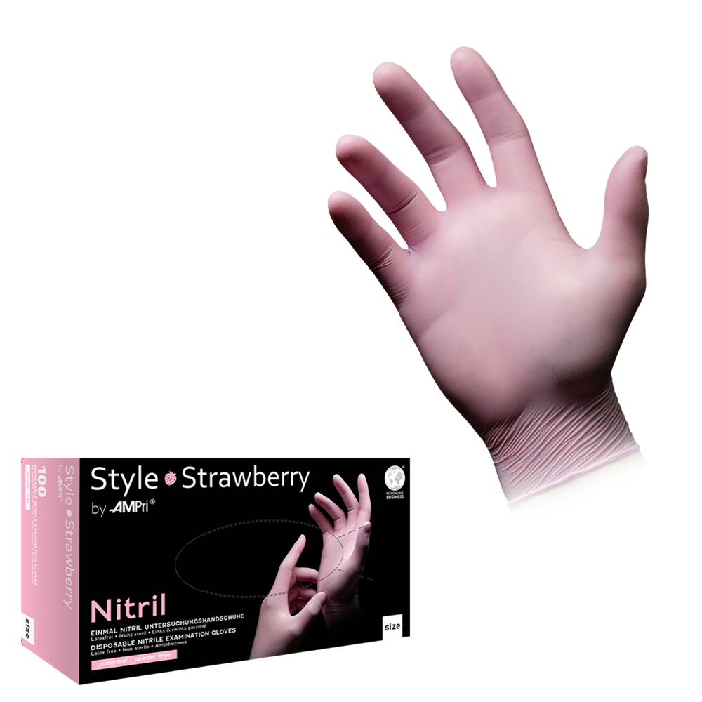 Nitrile gloves, pink, size L, powderfree, style Strawberry by Med
