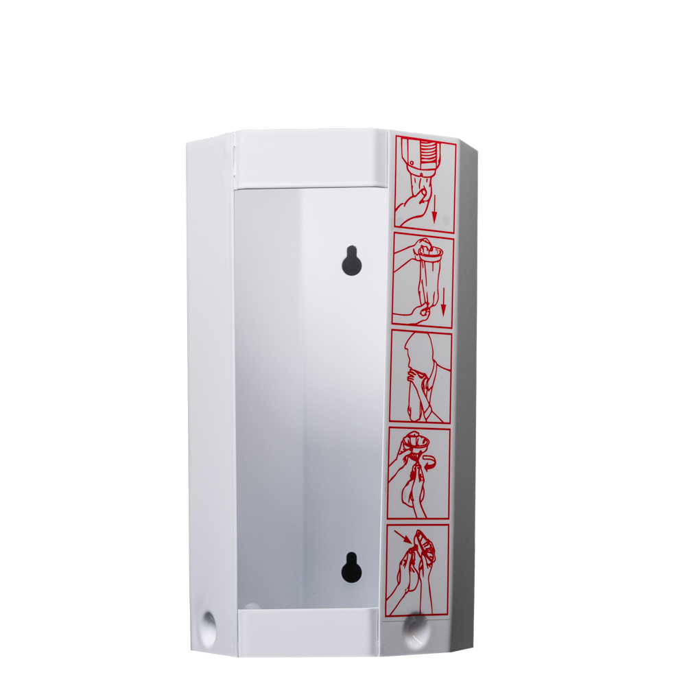 Sheet steel dispenser for 30 collection bags, white, size M: buy dispenser for hygienic and easy single removal of 30 collection bags as accessories for ward and patient needs.