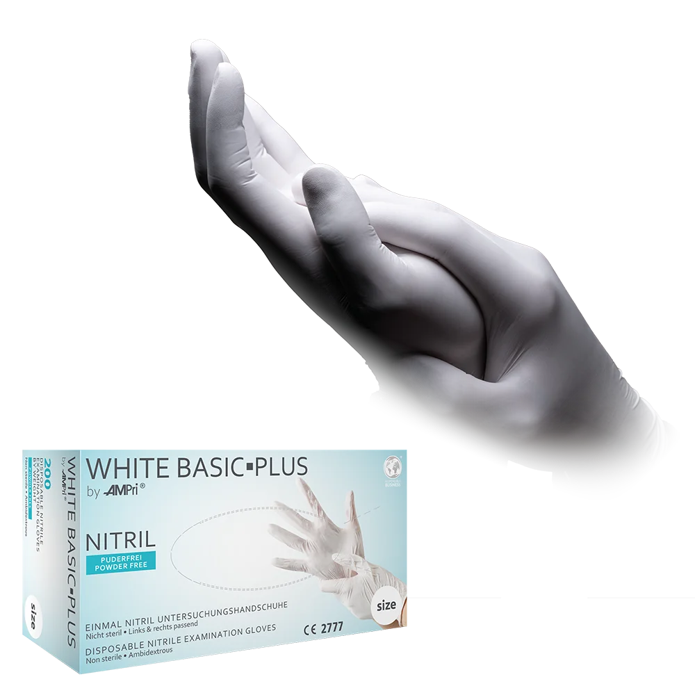 Nitrile gloves, white, size L, powderfree, white Basic-Plus