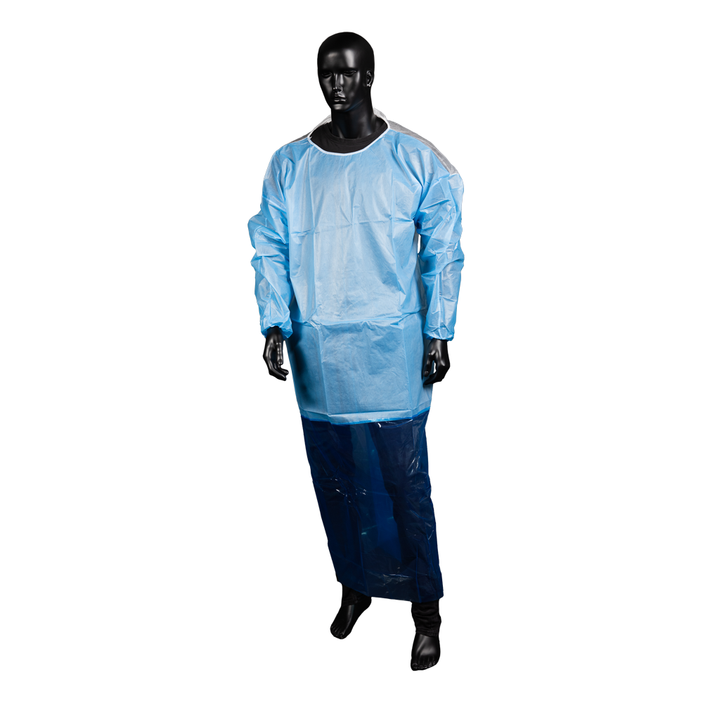 Polypropylene fleece gown with attached apron, blue, Med-Comfort: buy PP Disposable gown for hygiene.