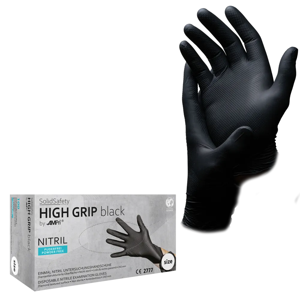 High Grip disposable nitrile glove, size XXL, black, SolidSafety