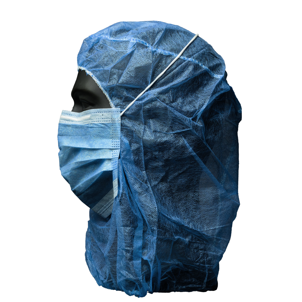 Astro cap with facemask, colour blue, Med-Comfort: buy 2 layer Astro cap with facemask made of fleece as PPE.