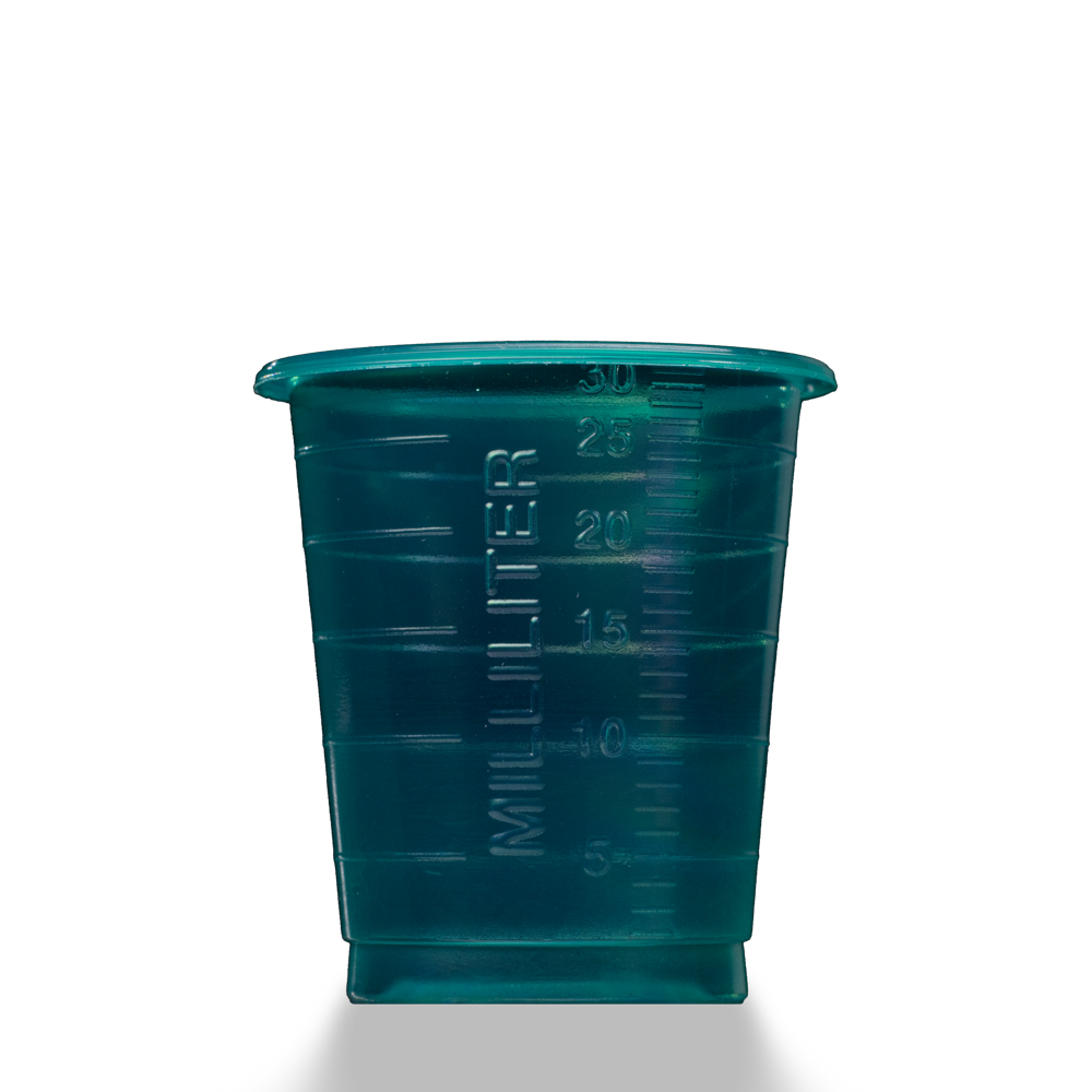 PP Eco disposable medicine cup, 30 ml, graduated, green, Med-Comfort Eco: buy sustainably produced, medical polypropylene cup with measuring function for dispensing liquids and distributing medicines as ward supplies.