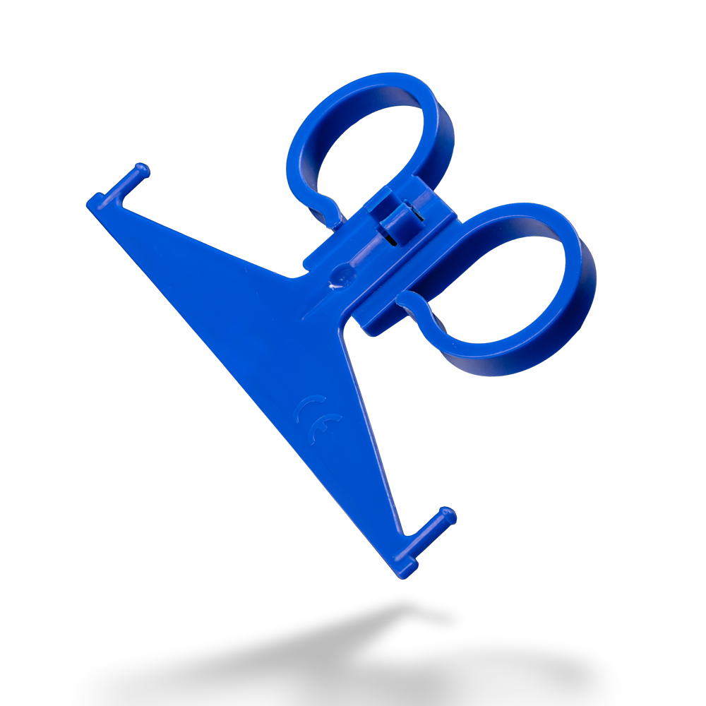 PP Urine bag holder, blue, polypropylene
