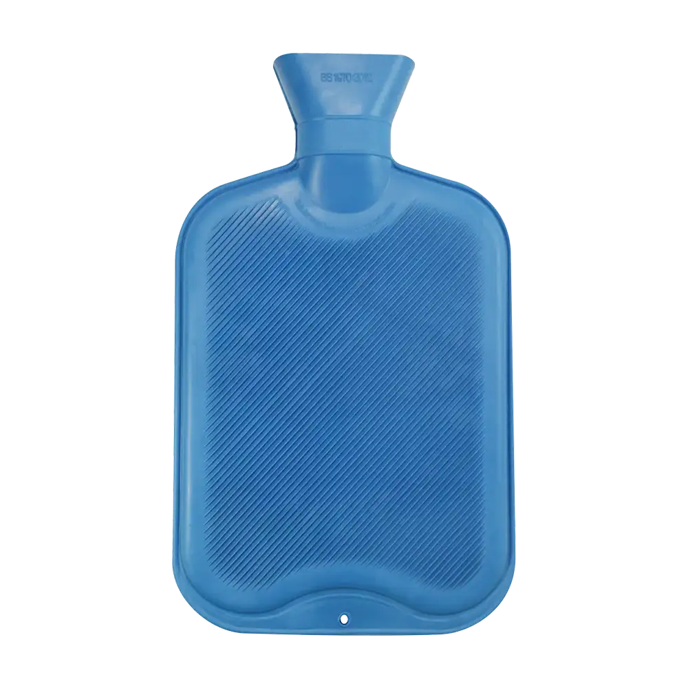 Hot-water bottle, blue, rubber, with screw cap