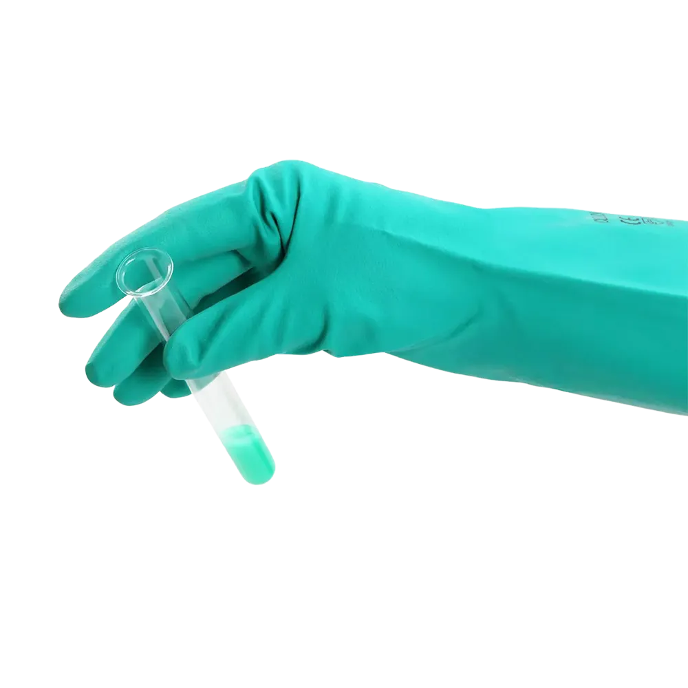 Chemical protection gloves nitrile, green, size S, chemical protection type A, Clean-Expert