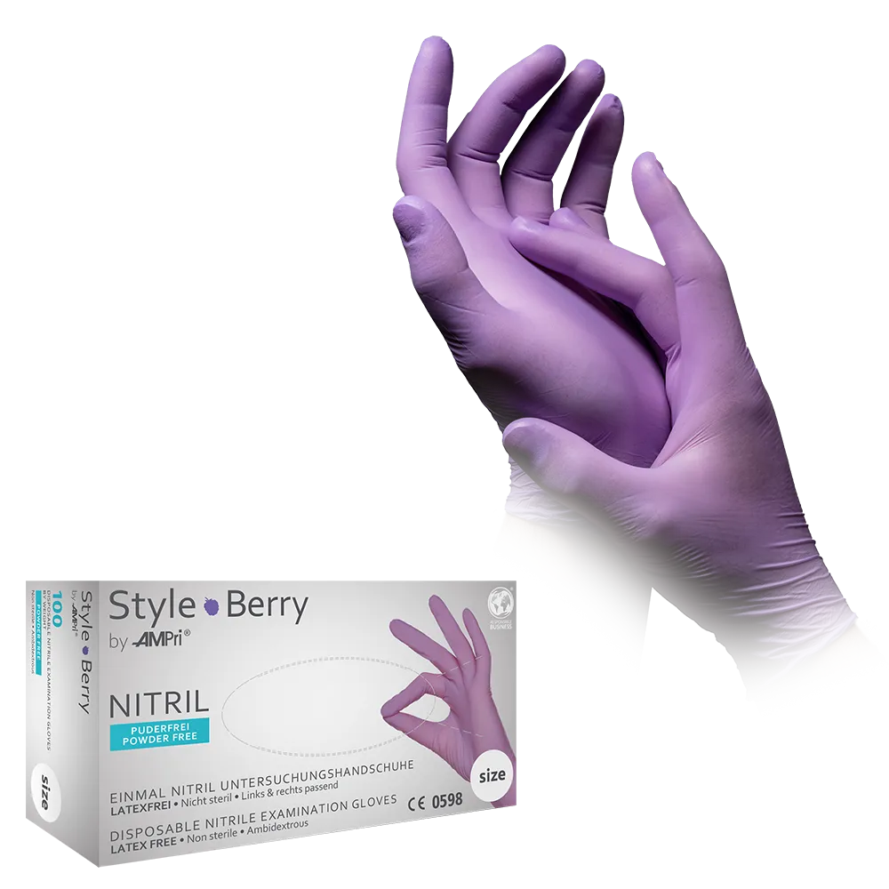 Nitrile gloves, purple, size XS, powder free, style Berry by Med-Comfort