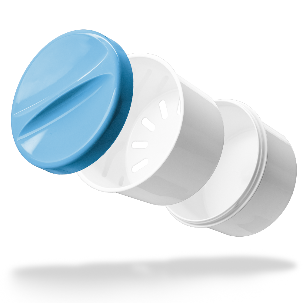 PP Disposable denture cups, white, blue, 250 ml capacity