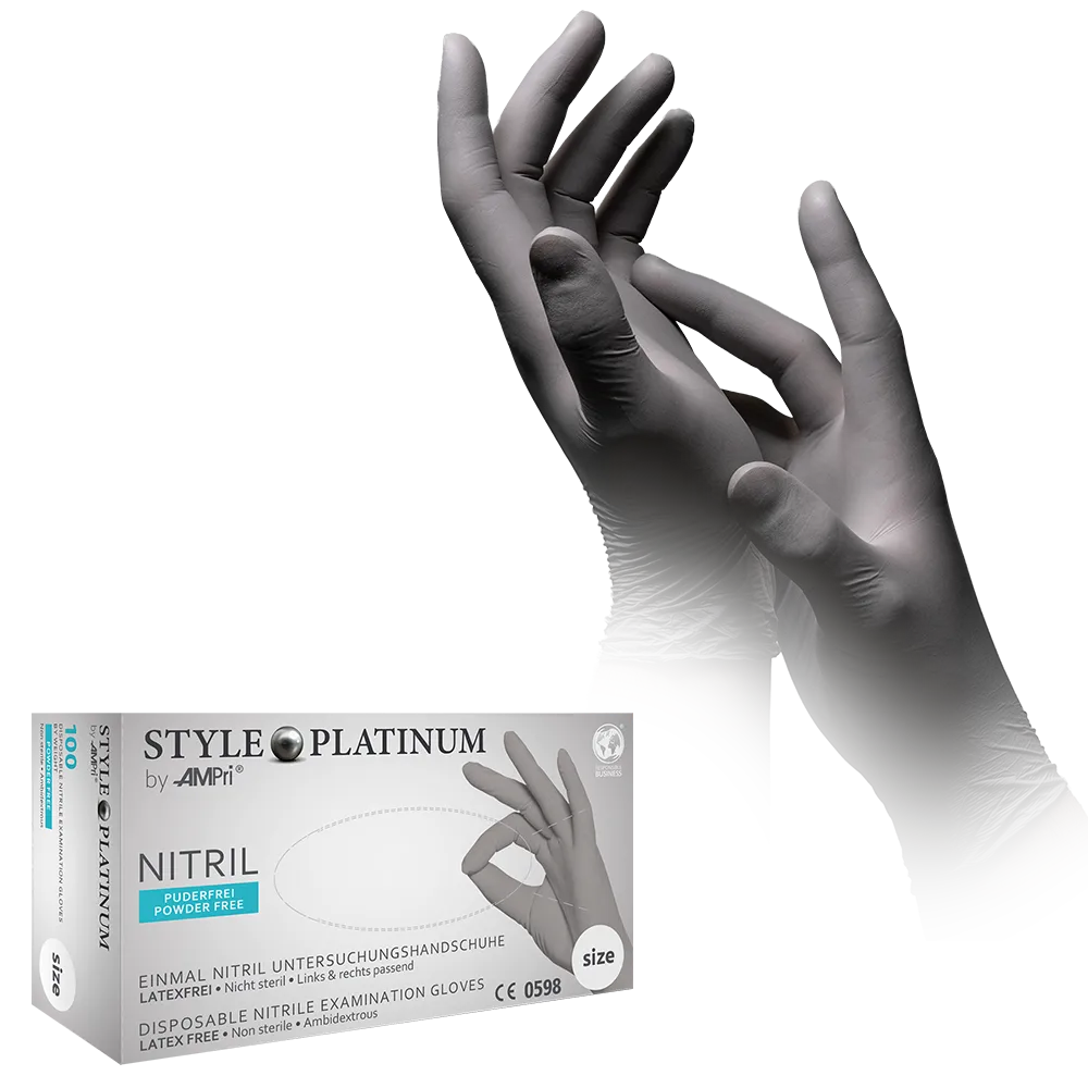 Nitrile gloves, silver-grey, platinum, size M, powder free, style PLATINUM by Med-Comfort