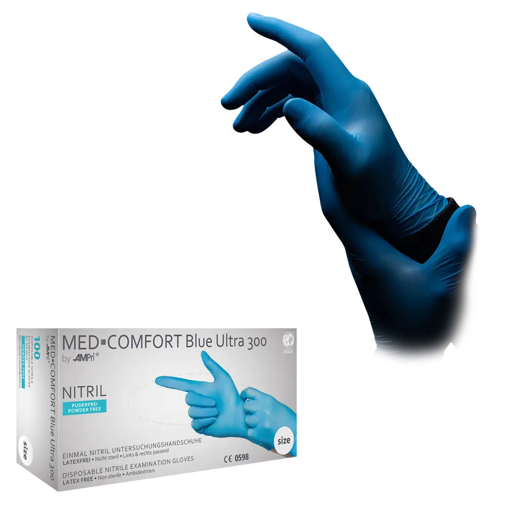 Strong and long nitrile glove, blue, size M, powderfree, Med-Comfort blue Ultra 300