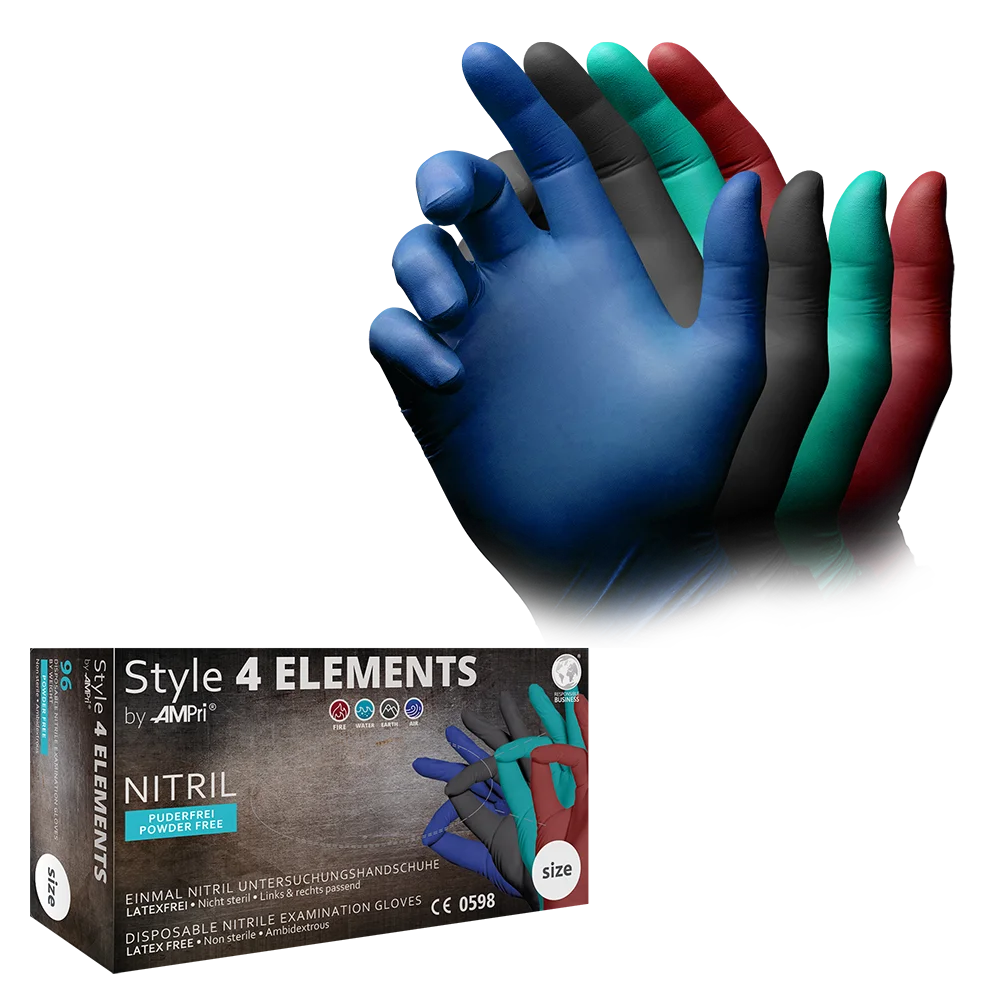 Nitrile gloves, colorful, color mix, size M, powder-free, Style 4 Elements by AMPri