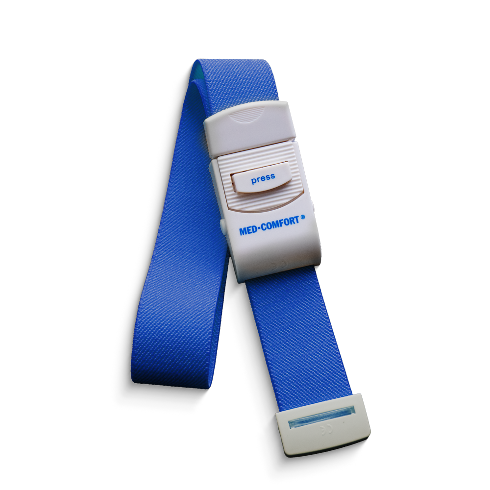 Vein tourniquet, colour blue, 2,5 x 45 cm, Med-Comfort: buy latex-free plastic tourniquet for better palpability of the blood vessels as a medical aid for patients needs.