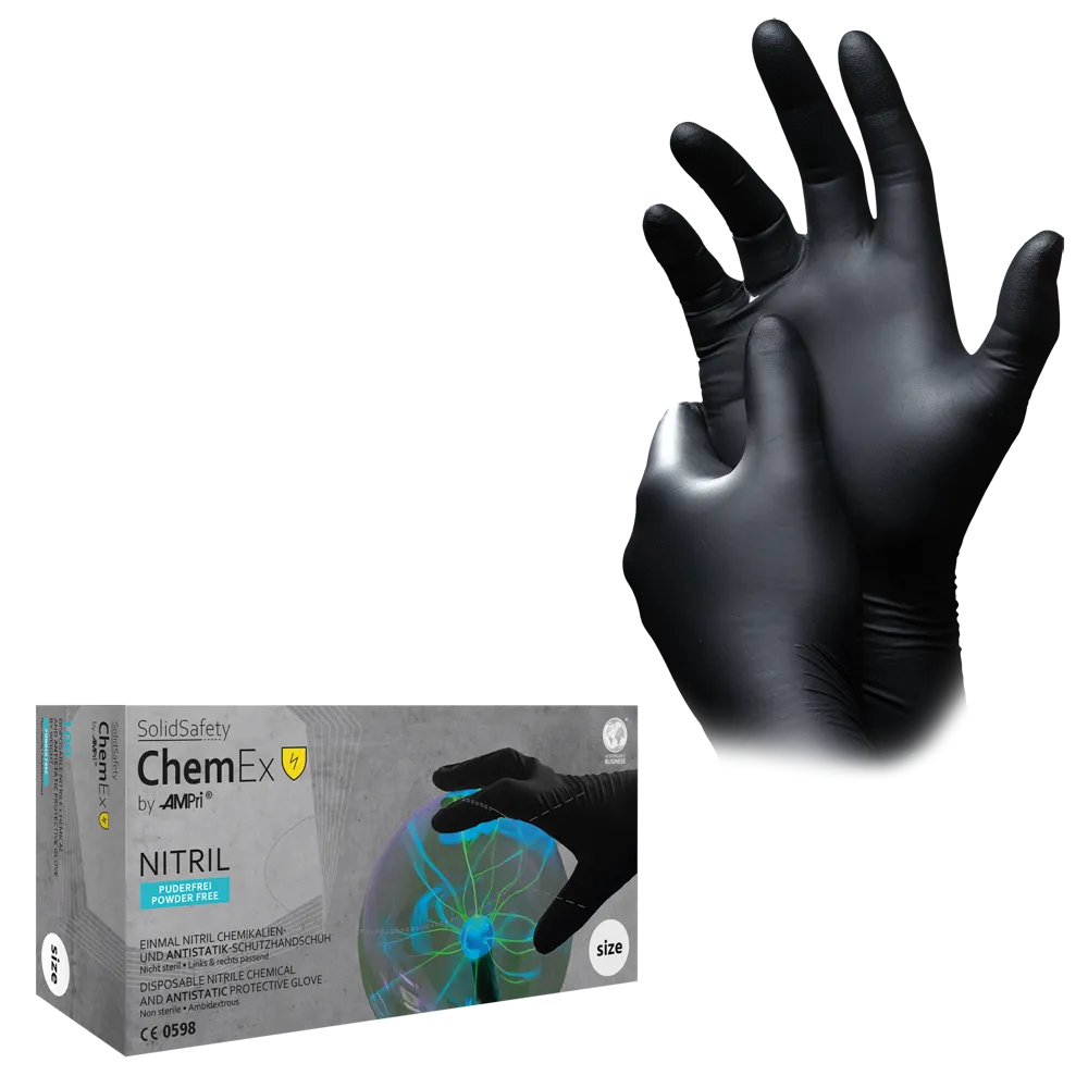 Protective nitrile glove, M, black, SolidSafety Chem Ex nitrile glove