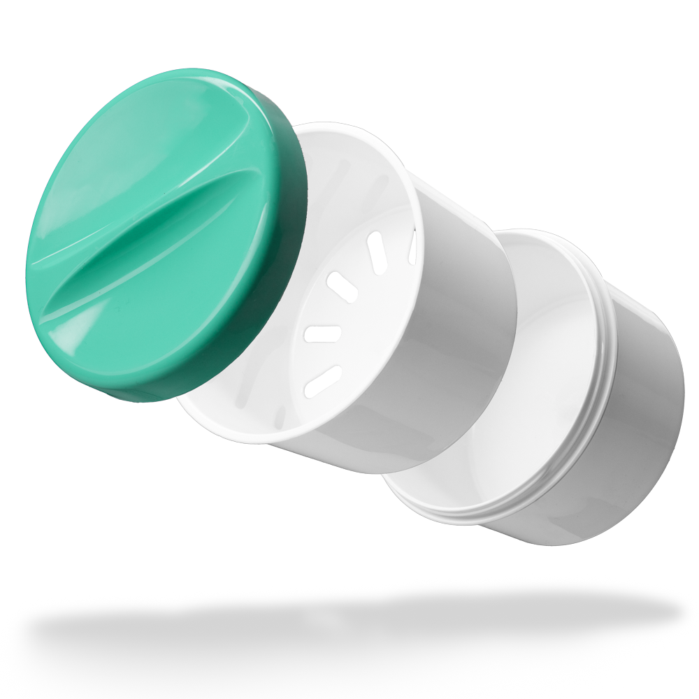 PP Disposable denture cups, white, green, 250 ml capacity