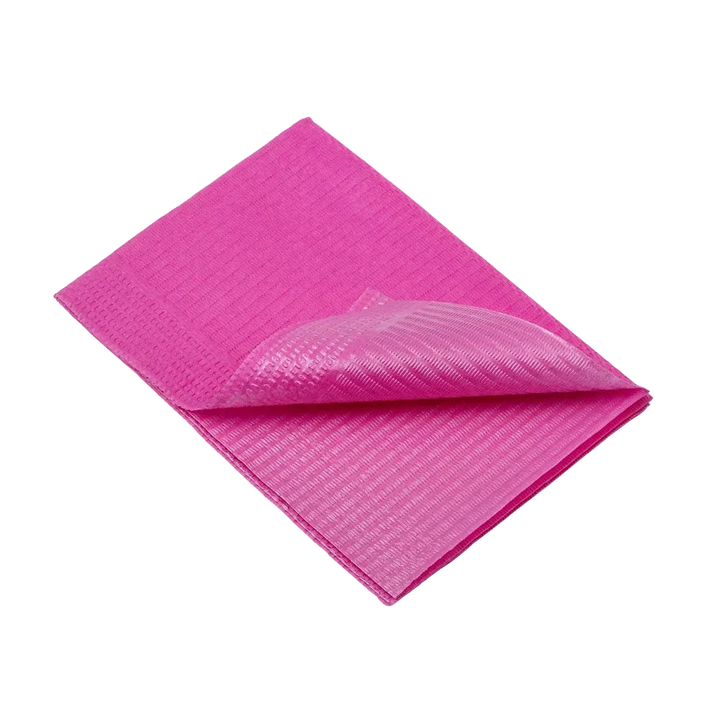 Dental disposable patient napkins, 33 x 45 cm, colour pink: buy 1 or 2-ply dental napkins for use during dental treatment as practice supplies.