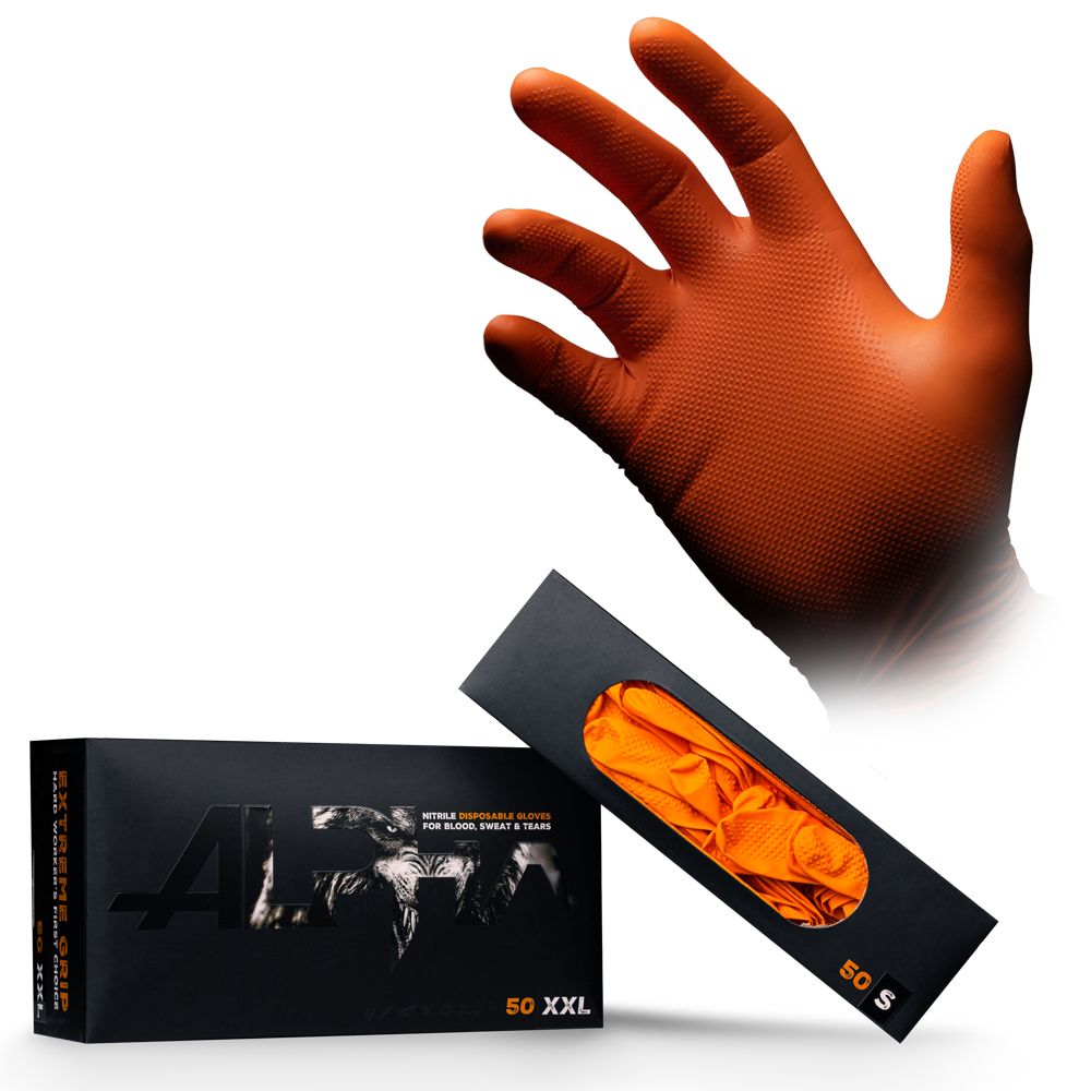Extreme Grip disposable nitrile glove, size M, orange, ALPHA: extra-grip and chemical-resistant work glove made of nitrile and suitable for the food industry, buy as PPE