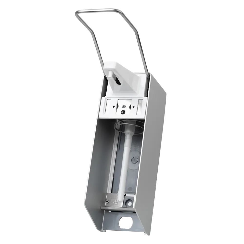 Wall dispenser for 500 ml disinfectant and liquid soaps, 270 x 81 x 230 mm, long lever