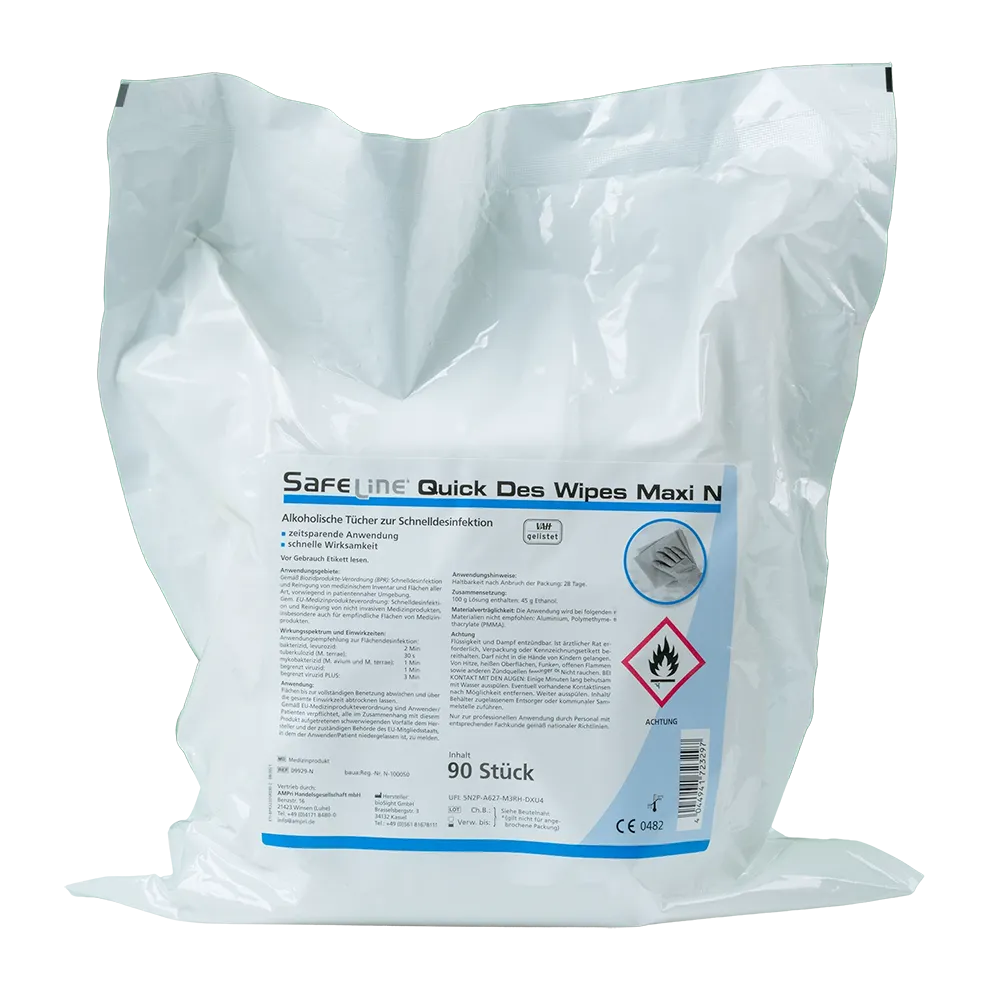 Disinfectant wipes, maxi set, in stand-up pouch, Safeline Quick Des Wipes