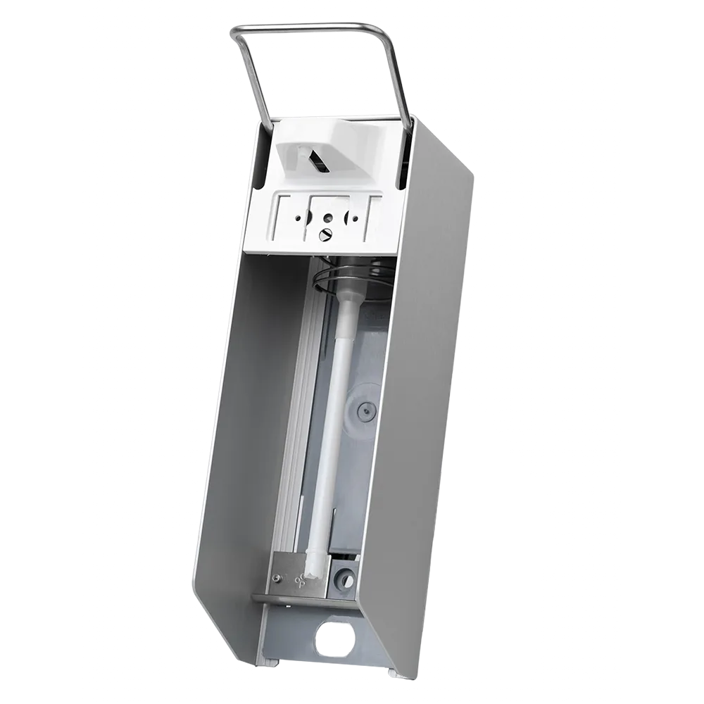 Wall dispenser for 1000 ml disinfectant and liquid soaps, 320 x 94 x 160 mm, short lever