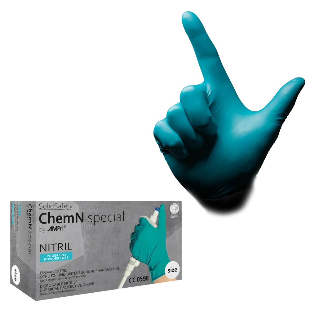 Disposable nitrile gloves, size M, green, Solidsafety Chemn Special