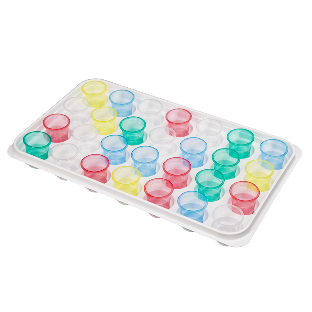PS tray for 28 medicine cups, white, 375 x 225 x 40 mm: buy polystyrene tray for easy handling of medicine cups when distributing medicines as ward supplies.