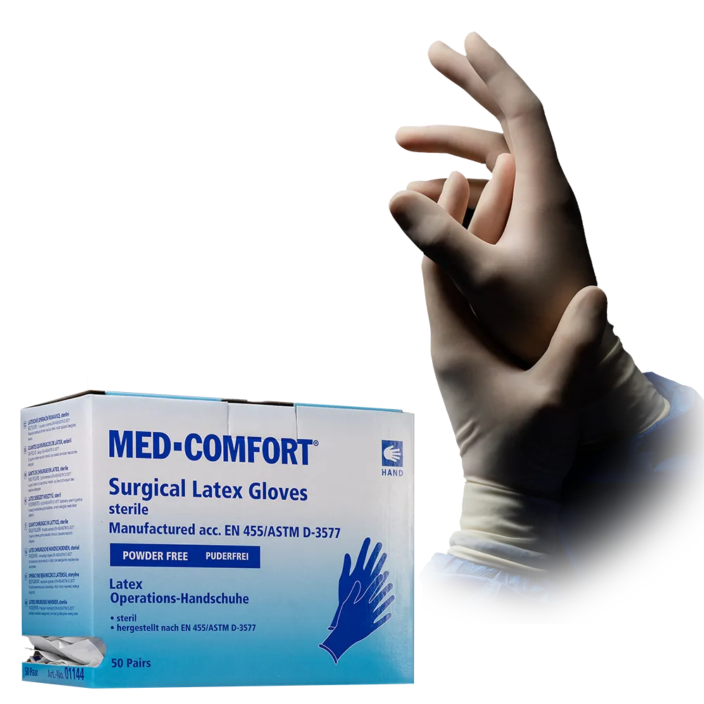 Surgical gloves, Latex disposable gloves, powderfree, white, size 8,0, Med-Comfort