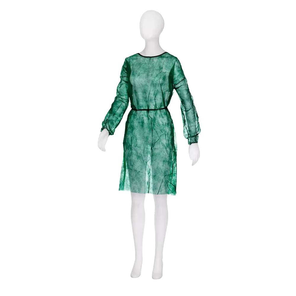 PP Disposable visitor Gown, size M, L, colour, dark green, Non-woven, Med-Comfort: buy disposable gown for tying with elastic band in sleeve.