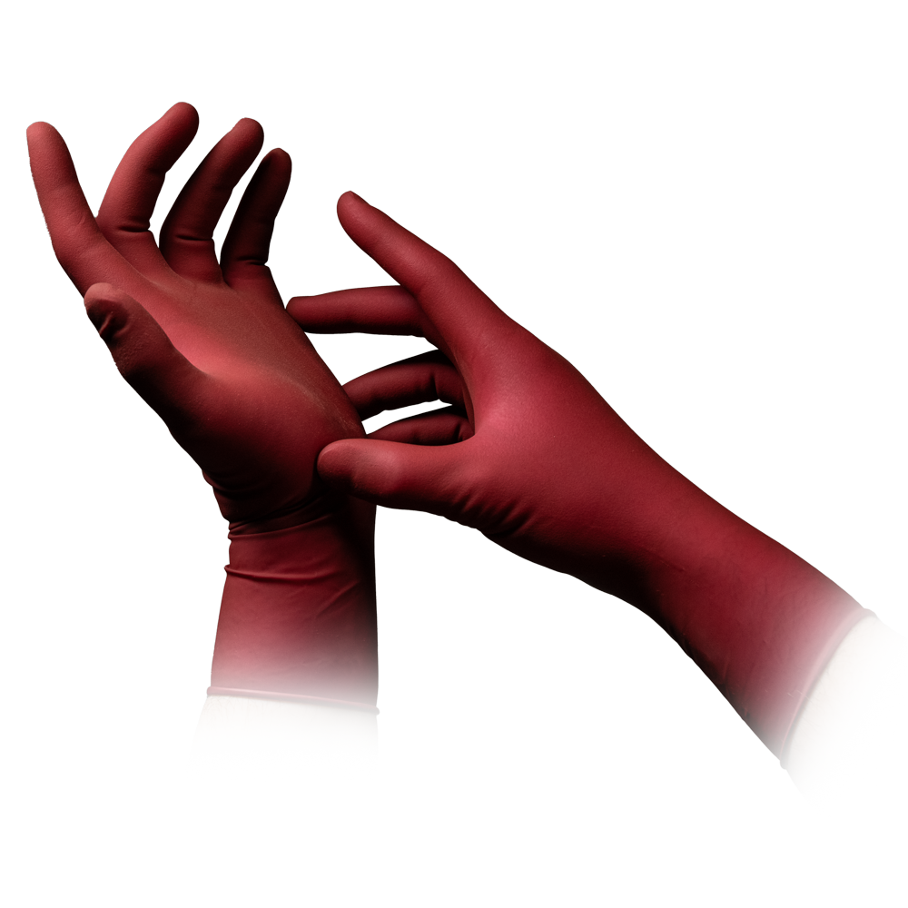Latex gloves, red, bordeaux, wine red, size L, powderfree, Absogel
