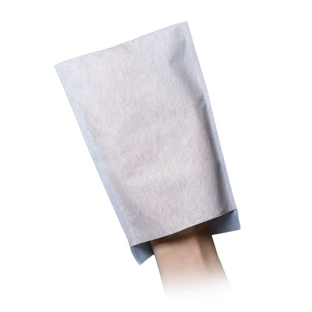 Disposable washcloth, white, blue, PE inner coating, Med-Comfort