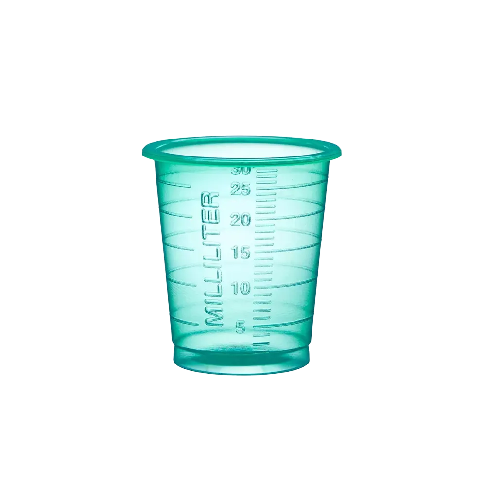 PP Eco disposable medicine cup, 30 ml, graduated, green, Med-Comfort Eco: buy sustainably produced, medical polypropylene cup with measuring function for dispensing liquids and distributing medicines as ward supplies.