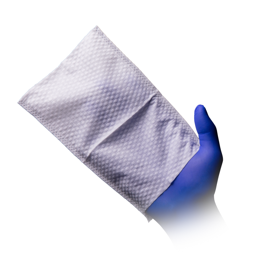 Moist disposable flannel, white, spunbond, Med-Comfort: buy nubby, moist disposable flannel with mild aloe vera wash lotion as a practical disposable item.
