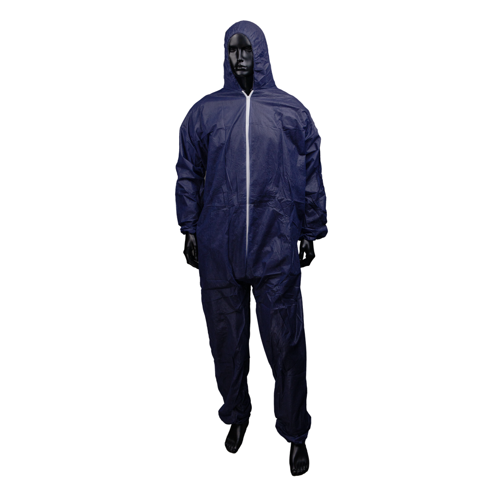 Polypropylene overall, dark blue, size XXL, Med-Comfort: buy disposable overall with zip and bonnet as protective clothing.