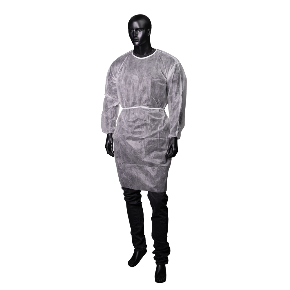 PP Disposable visitor gown, size M, L, colour white, fleece, Med-Comfort: buy disposable gown for tying with elastic band in the sleeve.