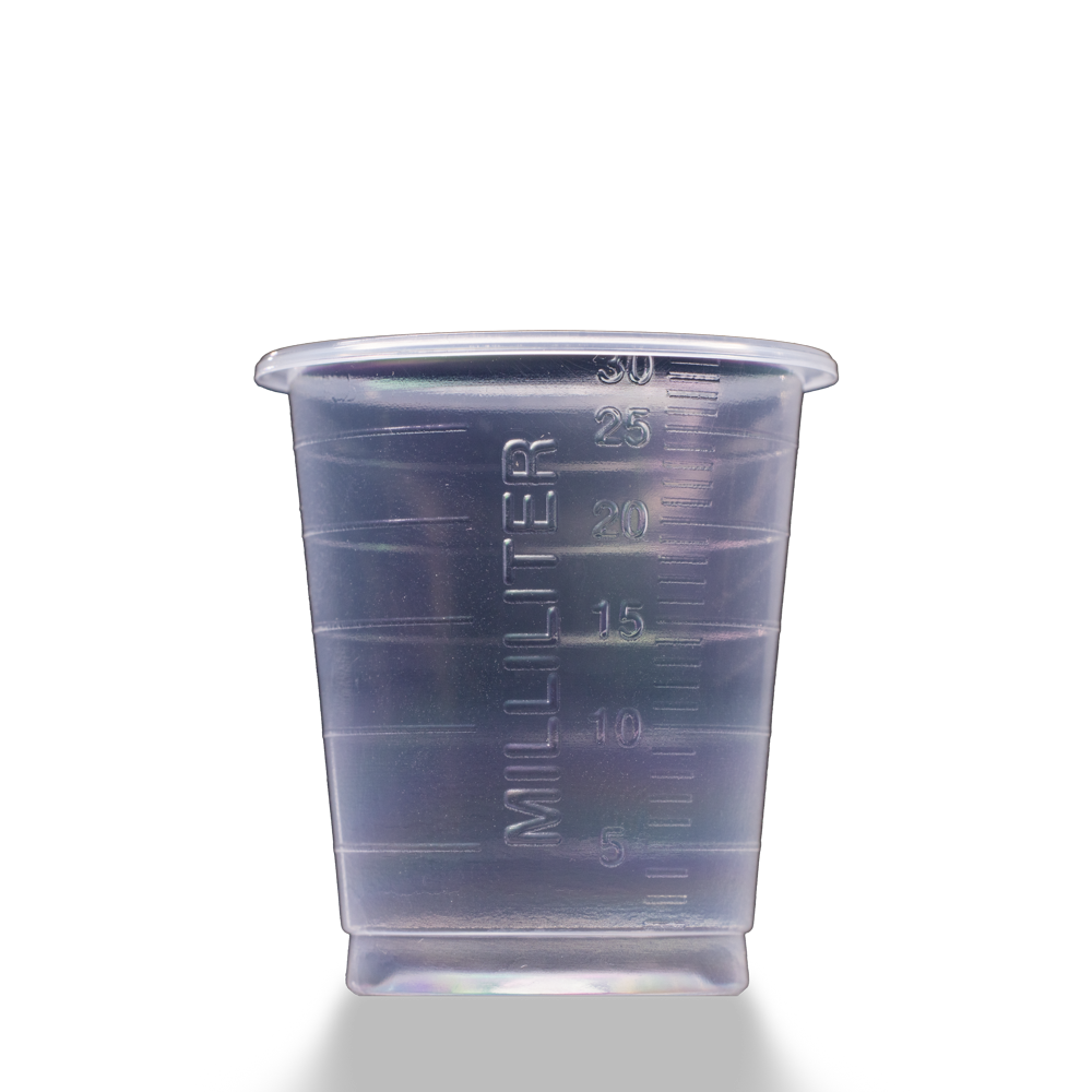 PP Eco disposable medicine cup, 30 ml, graduated, transparent, Med-Comfort Eco: buy sustainably produced, medical polypropylene cup with measuring function for dispensing liquids and distributing medicines as ward supplies.