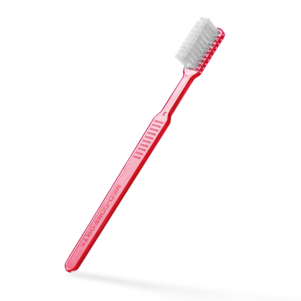 Dental PS disposable toothbrush with toothpaste, colour bordeaux, wine red, 15 x 2,6 cm, Med-Comfort: buy polystyrene disposable toothbrush for travel and use before dental treatment as dental supplies.