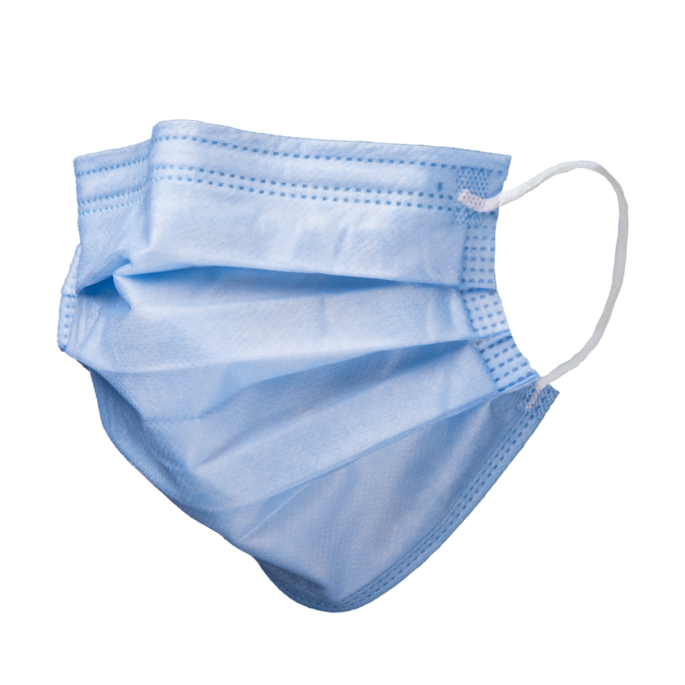 Surgical mask, blue, with anti-fog function, 4-ply, Med-Comfort: buy disposable mouthguard with elastic headgear, perfectly suitable for spectacle wearers.